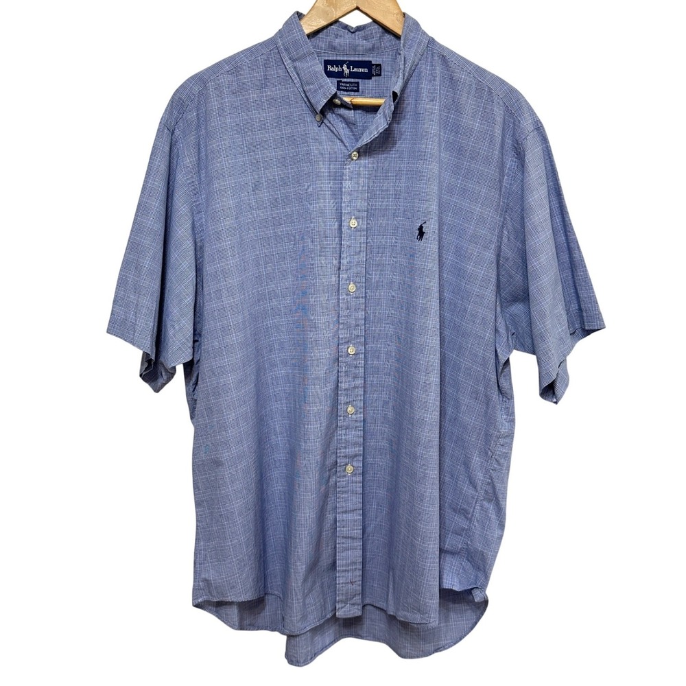 Ralph Lauren Button Down Shirt Mens 17.5 XXL Plaid Yarmouth Short Sleeve Prep